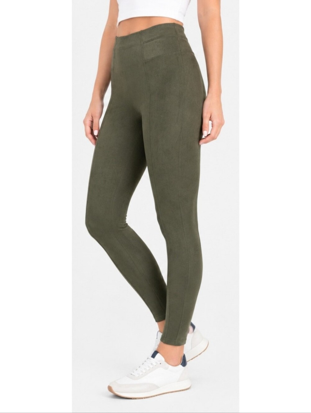 Spanx Faux Suede Leggings Olive Green Skinny Stretch Leather High Waisted Rise